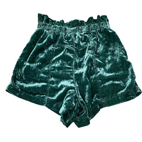 Free People Size S At First Sight Velvet Shorts Paper Bag‎ Waist Pleated Green - Picture 2 of 6